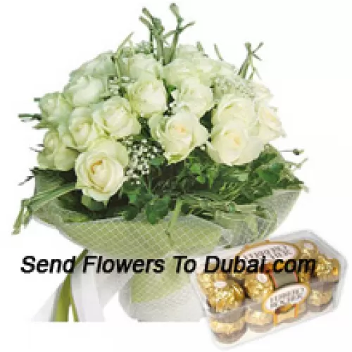 <b>Product Description</b><br><br>Bunch Of 18 White Roses With Seasonal Fillers Along With 16 Pcs Ferrero Rochers<br><br><b>Delivery Information</b><br><br>* The design and packaging of the product can always vary and is subject to the availability of flowers and other products available at the time of delivery.<br><br>* The "Time selected is treated as a preference/request and is not a fixed time for delivery". We only guarantee delivery on a "Specified Date" and not within a specified "Time Frame".