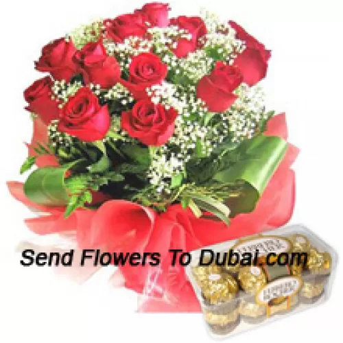 <b>Product Description</b><br><br>Bunch Of 12 Red Roses With Seasonal Fillers Along With 16 Pcs Ferrero Rochers<br><br><b>Delivery Information</b><br><br>* The design and packaging of the product can always vary and is subject to the availability of flowers and other products available at the time of delivery.<br><br>* The "Time selected is treated as a preference/request and is not a fixed time for delivery". We only guarantee delivery on a "Specified Date" and not within a specified "Time Frame".
