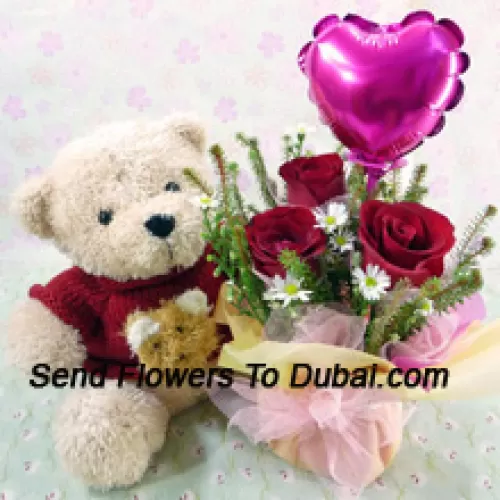 <b>Product Description</b><br><br>3 Red Roses With Assorted White Fillers In A Glass Vase Accompanied With A Cuddly Bear And A Heart Shaped Balloon<br><br><b>Delivery Information</b><br><br>* The design and packaging of the product can always vary and is subject to the availability of flowers and other products available at the time of delivery.<br><br>* The "Time selected is treated as a preference/request and is not a fixed time for delivery". We only guarantee delivery on a "Specified Date" and not within a specified "Time Frame".