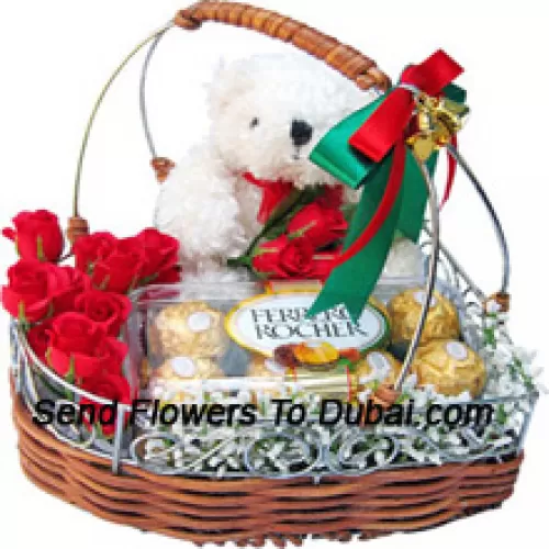 <b>Product Description</b><br><br>A Beautiful Basket Made Up Of Roses, 16 Pcs Ferrero Rochers And A Cute White Teddy Bear<br><br><b>Delivery Information</b><br><br>* The design and packaging of the product can always vary and is subject to the availability of flowers and other products available at the time of delivery.<br><br>* The "Time selected is treated as a preference/request and is not a fixed time for delivery". We only guarantee delivery on a "Specified Date" and not within a specified "Time Frame".