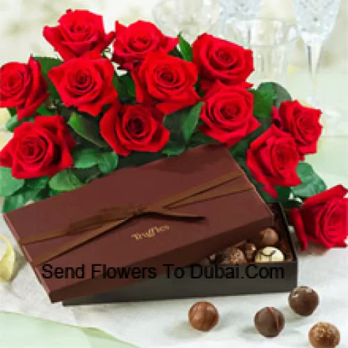 <b>Product Description</b><br><br>A Beautiful Bunch Of 12 Red Roses With Seasonal Fillers Accompanied With An Imported Box Of Chocolates<br><br><b>Delivery Information</b><br><br>* The design and packaging of the product can always vary and is subject to the availability of flowers and other products available at the time of delivery.<br><br>* The "Time selected is treated as a preference/request and is not a fixed time for delivery". We only guarantee delivery on a "Specified Date" and not within a specified "Time Frame".