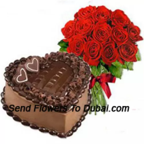 <b>Product Description</b><br><br>Bunch Of 12 Red Roses With Seasonal Fillers Along With 1 Kg Heart Shaped Chocolate Cake<br><br><b>Delivery Information</b><br><br>* The design and packaging of the product can always vary and is subject to the availability of flowers and other products available at the time of delivery.<br><br>* The "Time selected is treated as a preference/request and is not a fixed time for delivery". We only guarantee delivery on a "Specified Date" and not within a specified "Time Frame".