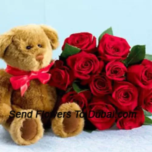 <b>Product Description</b><br><br>Bunch Of 12 Red Roses With Seasonal Fillers And A Cute Brown Teddy Bear<br><br><b>Delivery Information</b><br><br>* The design and packaging of the product can always vary and is subject to the availability of flowers and other products available at the time of delivery.<br><br>* The "Time selected is treated as a preference/request and is not a fixed time for delivery". We only guarantee delivery on a "Specified Date" and not within a specified "Time Frame".