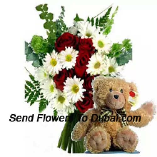 <b>Product Description</b><br><br>Bunch Of Red Roses And White Gerberas Along With A Cute 12 Inches Tall Brown Teddy Bear<br><br><b>Delivery Information</b><br><br>* The design and packaging of the product can always vary and is subject to the availability of flowers and other products available at the time of delivery.<br><br>* The "Time selected is treated as a preference/request and is not a fixed time for delivery". We only guarantee delivery on a "Specified Date" and not within a specified "Time Frame".