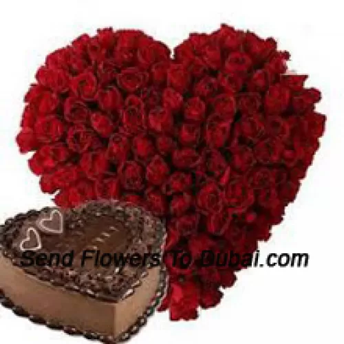 <b>Product Description</b><br><br>Heart Shaped Arrangement Of 100 Red Roses Along With 1 Kg Heart Shaped Chocolate Cake<br><br><b>Delivery Information</b><br><br>* The design and packaging of the product can always vary and is subject to the availability of flowers and other products available at the time of delivery.<br><br>* The "Time selected is treated as a preference/request and is not a fixed time for delivery". We only guarantee delivery on a "Specified Date" and not within a specified "Time Frame".