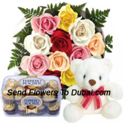 <b>Product Description</b><br><br>Bunch Of 12 Red Roses With Seasonal Fillers, A Cute 12 Inches Tall White Teddy Bear And A Box Of 16 Pcs Ferrero Rochers<br><br><b>Delivery Information</b><br><br>* The design and packaging of the product can always vary and is subject to the availability of flowers and other products available at the time of delivery.<br><br>* The "Time selected is treated as a preference/request and is not a fixed time for delivery". We only guarantee delivery on a "Specified Date" and not within a specified "Time Frame".