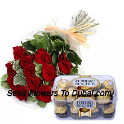 <b>Product Description</b><br><br>Bunch Of 12 Red Roses With Seasonal Fillers Along With 16 Pcs Ferrero Rochers<br><br><b>Delivery Information</b><br><br>* The design and packaging of the product can always vary and is subject to the availability of flowers and other products available at the time of delivery.<br><br>* The "Time selected is treated as a preference/request and is not a fixed time for delivery". We only guarantee delivery on a "Specified Date" and not within a specified "Time Frame".