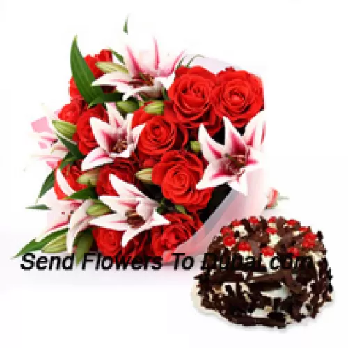 <b>Product Description</b><br><br>A Beautiful Hand Bunch Of Pink Roses And Pink Lilies Along With 1 Kg (2.2 lbs) Chocolate Crisp Cake<br><br><b>Delivery Information</b><br><br>* The design and packaging of the product can always vary and is subject to the availability of flowers and other products available at the time of delivery.<br><br>* The "Time selected is treated as a preference/request and is not a fixed time for delivery". We only guarantee delivery on a "Specified Date" and not within a specified "Time Frame".