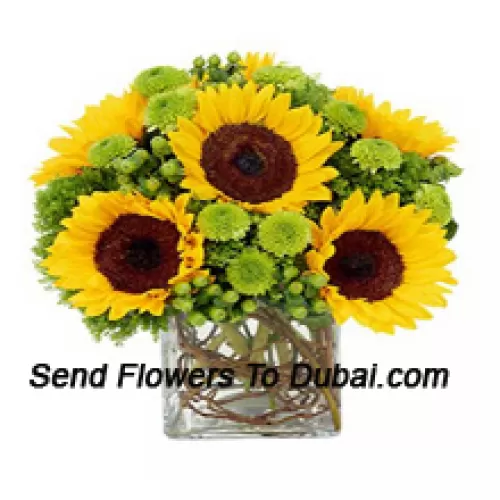 <b>Product Description</b><br><br>Sunflowers With Suitable Seasonal Fillers Arranged Beautifully In A Glass Vase<br><br><b>Delivery Information</b><br><br>* The design and packaging of the product can always vary and is subject to the availability of flowers and other products available at the time of delivery.<br><br>* The "Time selected is treated as a preference/request and is not a fixed time for delivery". We only guarantee delivery on a "Specified Date" and not within a specified "Time Frame".