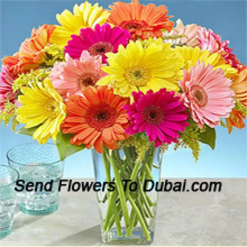 <b>Product Description</b><br><br>24 Mixed Colored Gerberas With Some Ferns In A Glass Vase<br><br><b>Delivery Information</b><br><br>* The design and packaging of the product can always vary and is subject to the availability of flowers and other products available at the time of delivery.<br><br>* The "Time selected is treated as a preference/request and is not a fixed time for delivery". We only guarantee delivery on a "Specified Date" and not within a specified "Time Frame".