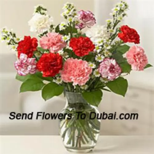 <b>Product Description</b><br><br>12 Mixed Colored Carnations With Some Ferns In A Glass Vase<br><br><b>Delivery Information</b><br><br>* The design and packaging of the product can always vary and is subject to the availability of flowers and other products available at the time of delivery.<br><br>* The "Time selected is treated as a preference/request and is not a fixed time for delivery". We only guarantee delivery on a "Specified Date" and not within a specified "Time Frame".