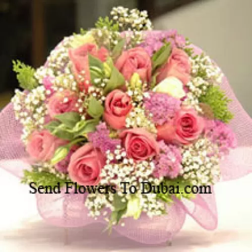 <b>Product Description</b><br><br>Bunch Of 12 Pink Roses With Fillers<br><br><b>Delivery Information</b><br><br>* The design and packaging of the product can always vary and is subject to the availability of flowers and other products available at the time of delivery.<br><br>* The "Time selected is treated as a preference/request and is not a fixed time for delivery". We only guarantee delivery on a "Specified Date" and not within a specified "Time Frame".