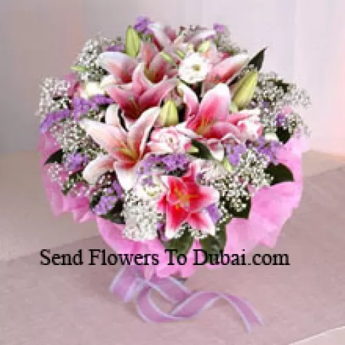 <b>Product Description</b><br><br>Hand Bunch Of Exclusive Pink Lilies<br><br><b>Delivery Information</b><br><br>* The design and packaging of the product can always vary and is subject to the availability of flowers and other products available at the time of delivery.<br><br>* The "Time selected is treated as a preference/request and is not a fixed time for delivery". We only guarantee delivery on a "Specified Date" and not within a specified "Time Frame".