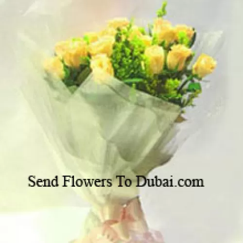 <b>Product Description</b><br><br>Bunch Of 12 Yellow Roses With Seasonal Fillers<br><br><b>Delivery Information</b><br><br>* The design and packaging of the product can always vary and is subject to the availability of flowers and other products available at the time of delivery.<br><br>* The "Time selected is treated as a preference/request and is not a fixed time for delivery". We only guarantee delivery on a "Specified Date" and not within a specified "Time Frame".