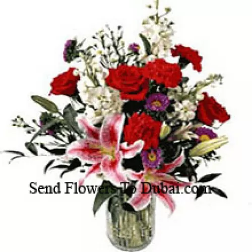 <b>Product Description</b><br><br>Roses And Lilies In A Vase<br><br><b>Delivery Information</b><br><br>* The design and packaging of the product can always vary and is subject to the availability of flowers and other products available at the time of delivery.<br><br>* The "Time selected is treated as a preference/request and is not a fixed time for delivery". We only guarantee delivery on a "Specified Date" and not within a specified "Time Frame".
