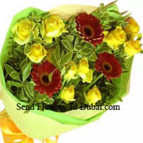 <b>Product Description</b><br><br>Bunch Of 10 Yellow Roses And 3 Red Colored Gerberas<br><br><b>Delivery Information</b><br><br>* The design and packaging of the product can always vary and is subject to the availability of flowers and other products available at the time of delivery.<br><br>* The "Time selected is treated as a preference/request and is not a fixed time for delivery". We only guarantee delivery on a "Specified Date" and not within a specified "Time Frame".