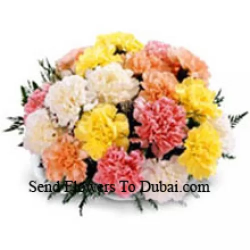 <b>Product Description</b><br><br>Basket Of 24 Mixed Colored Carnations<br><br><b>Delivery Information</b><br><br>* The design and packaging of the product can always vary and is subject to the availability of flowers and other products available at the time of delivery.<br><br>* The "Time selected is treated as a preference/request and is not a fixed time for delivery". We only guarantee delivery on a "Specified Date" and not within a specified "Time Frame".