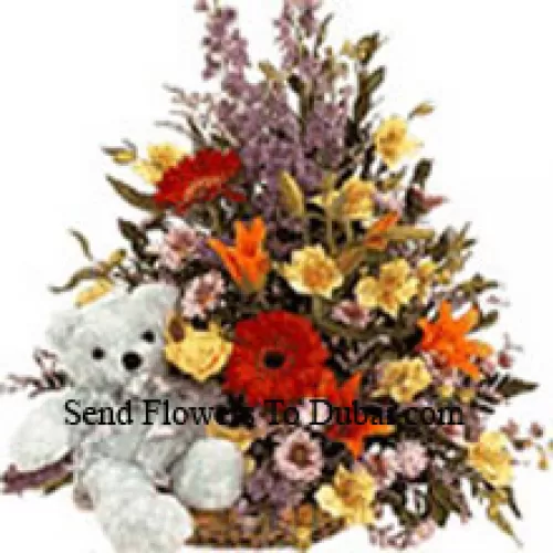 <b>Product Description</b><br><br>Basket Of Assorted Flowers With A Cute Teddy Bear<br><br><b>Delivery Information</b><br><br>* The design and packaging of the product can always vary and is subject to the availability of flowers and other products available at the time of delivery.<br><br>* The "Time selected is treated as a preference/request and is not a fixed time for delivery". We only guarantee delivery on a "Specified Date" and not within a specified "Time Frame".