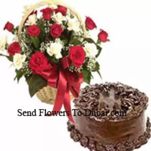 <b>Product Description</b><br><br>Basket Of 24 Mixed Colored Roses And A 1 Kg (2.2 Lbs) Chocolate Cake<br><br><b>Delivery Information</b><br><br>* The design and packaging of the product can always vary and is subject to the availability of flowers and other products available at the time of delivery.<br><br>* The "Time selected is treated as a preference/request and is not a fixed time for delivery". We only guarantee delivery on a "Specified Date" and not within a specified "Time Frame".