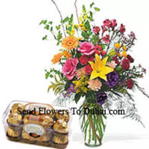 <b>Product Description</b><br><br>Assorted Flowers In A Vase With 16 Pcs Ferrero Rocher<br><br><b>Delivery Information</b><br><br>* The design and packaging of the product can always vary and is subject to the availability of flowers and other products available at the time of delivery.<br><br>* The "Time selected is treated as a preference/request and is not a fixed time for delivery". We only guarantee delivery on a "Specified Date" and not within a specified "Time Frame".