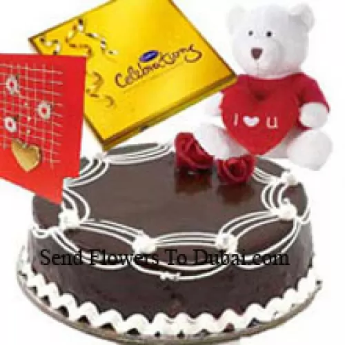 <b>Product Description</b><br><br>1 Kg Truffle Cake, A Box Of Cadbury's Celebration Pack, I Love You Teddy Bear And A Free Greeting Card<br><br><b>Delivery Information</b><br><br>* The design and packaging of the product can always vary and is subject to the availability of flowers and other products available at the time of delivery.<br><br>* The "Time selected is treated as a preference/request and is not a fixed time for delivery". We only guarantee delivery on a "Specified Date" and not within a specified "Time Frame".