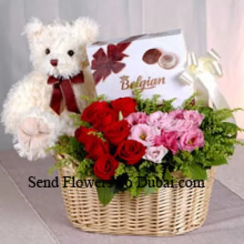 <b>Product Description</b><br><br>Basket Of Red And Pink Roses, A Box Of Chooclate And A Cute Teddy Bear<br><br><b>Delivery Information</b><br><br>* The design and packaging of the product can always vary and is subject to the availability of flowers and other products available at the time of delivery.<br><br>* The "Time selected is treated as a preference/request and is not a fixed time for delivery". We only guarantee delivery on a "Specified Date" and not within a specified "Time Frame".
