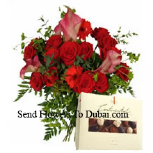 <b>Product Description</b><br><br>Red Gerberas And Red Roses In A Vase Along With A Box Of Chocolate<br><br><b>Delivery Information</b><br><br>* The design and packaging of the product can always vary and is subject to the availability of flowers and other products available at the time of delivery.<br><br>* The "Time selected is treated as a preference/request and is not a fixed time for delivery". We only guarantee delivery on a "Specified Date" and not within a specified "Time Frame".
