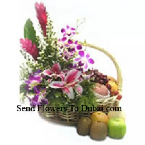 <b>Product Description</b><br><br>Basket Of 4 Kg (8.8 Lbs) Assorted Fresh Fruit Basket With Assorted Flowers<br><br><b>Delivery Information</b><br><br>* The design and packaging of the product can always vary and is subject to the availability of flowers and other products available at the time of delivery.<br><br>* The "Time selected is treated as a preference/request and is not a fixed time for delivery". We only guarantee delivery on a "Specified Date" and not within a specified "Time Frame".