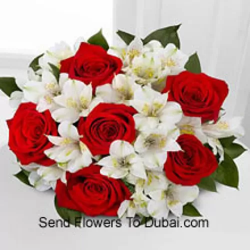 <b>Product Description</b><br><br>Bunch Of 6 Red Roses And Seasonal White Flowers<br><br><b>Delivery Information</b><br><br>* The design and packaging of the product can always vary and is subject to the availability of flowers and other products available at the time of delivery.<br><br>* The "Time selected is treated as a preference/request and is not a fixed time for delivery". We only guarantee delivery on a "Specified Date" and not within a specified "Time Frame".