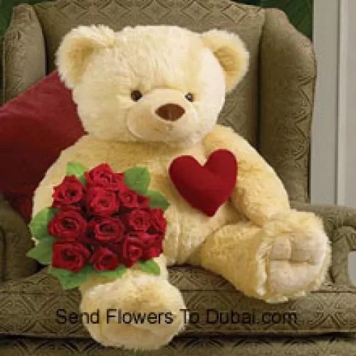 <b>Product Description</b><br><br>Bunch Of 12 Red Roses With A 32 Inches Tall Teddy Bear (Please Note That We Reserve The Right To Substitute The Teddy Bear With A Teddy Bear Of Equal Value And Size In Case Of Non-Availability Of The Same. Limited Stock. While Substituting The Product We Will Ensure That The Same Exclusivity Is Maintained)<br><br><b>Delivery Information</b><br><br>* The design and packaging of the product can always vary and is subject to the availability of flowers and other products available at the time of delivery.<br><br>* The "Time selected is treated as a preference/request and is not a fixed time for delivery". We only guarantee delivery on a "Specified Date" and not within a specified "Time Frame".