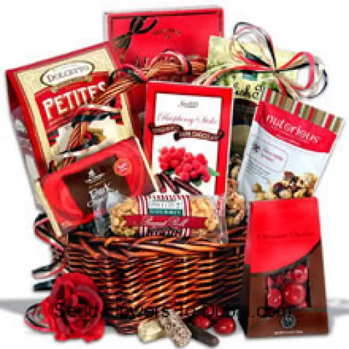 <b>Product Description</b><br><br>An Exclusive Valentine Gift Basket Having Dark Chocolate Bars, Chocolate Wafer Petites, English Toffee Singles, Chocolate Cherries, Cherry Vanilla Va-Voom Nut Confection, Peanut Roll, Dark Chocolate Raspberry Sticks And Almond Roca Buttercrunch Toffee Box (Please Note That We Reserve The Right To Substitute Any Product With A Suitable Product Of Equal Value In Case Of Non-Availability Of A Certain Product)<br><br><b>Delivery Information</b><br><br>* The design and packaging of the product can always vary and is subject to the availability of flowers and other products available at the time of delivery.<br><br>* The "Time selected is treated as a preference/request and is not a fixed time for delivery". We only guarantee delivery on a "Specified Date" and not within a specified "Time Frame".