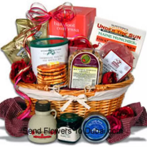 <b>Product Description</b><br><br>Nothing says, “I love you” like breakfast in bed and this new addition to our outstanding line of Valentines Day Gift Baskets is guaranteed to impress! Get the day started on the right foot, or help savor the night before by making an easy, delicious gourmet breakfast in just a few minutes with this thoughtful and romantic Valentines Day Gift. They'll wake up to the aroma of fluffy pancakes, fresh country ham, authentic maple syrup, blueberry jam and much more! (Please Note That We Reserve The Right To Substitute Any Product With A Suitable Product Of Equal Value In Case Of Non-Availability Of A Certain Product)<br><br><b>Delivery Information</b><br><br>* The design and packaging of the product can always vary and is subject to the availability of flowers and other products available at the time of delivery.<br><br>* The "Time selected is treated as a preference/request and is not a fixed time for delivery". We only guarantee delivery on a "Specified Date" and not within a specified "Time Frame".